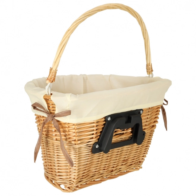 Panier en osier pour vélo avec doublure en tissu blanc