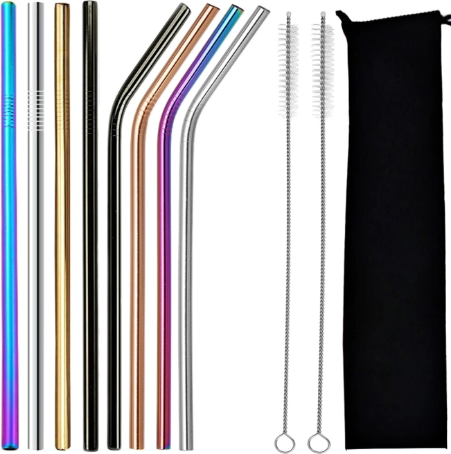 Set de pailles métalliques éco avec goupillons 8 pcs