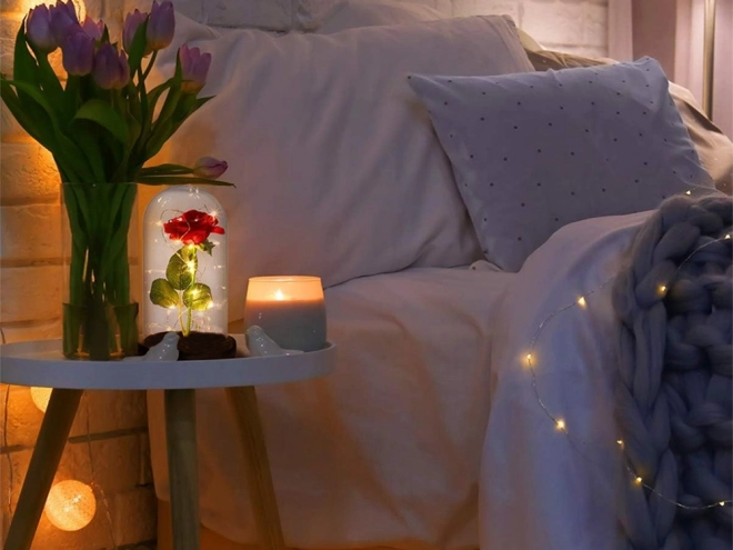 Rose éternelle en verre avec éclairage LED