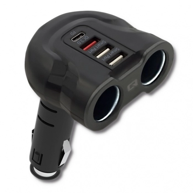 Distributeur de prise allume-cigare pour voiture 12-24V | 52W | 2,4A | 2xUSB | USB QC 3.0 | USB-C PD | 2x prise allume-cigare