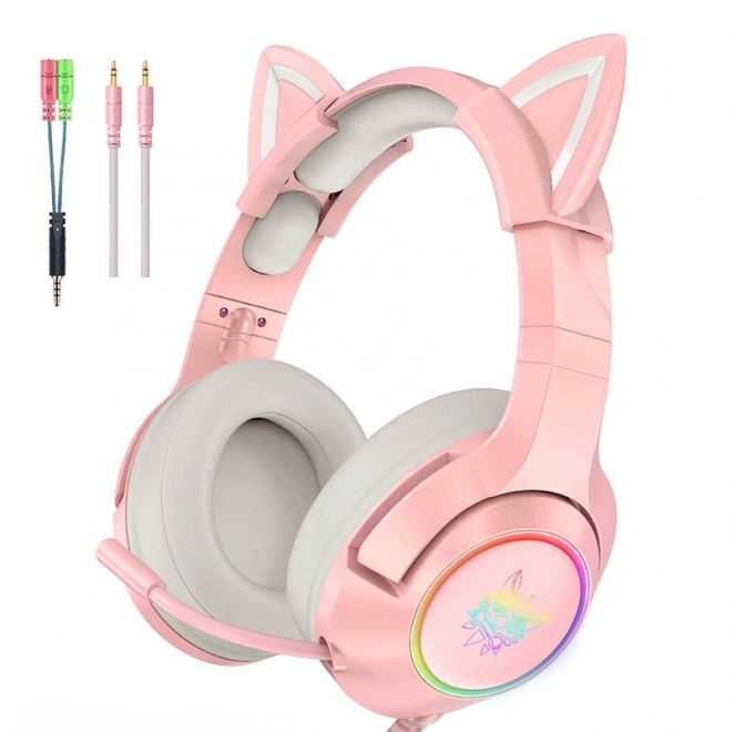 Casque de jeu rose avec oreilles de chat
