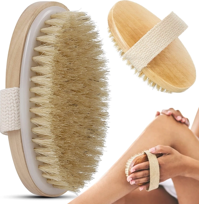Brosse de massage corporelle naturelle pour brossage à sec et sous la douche