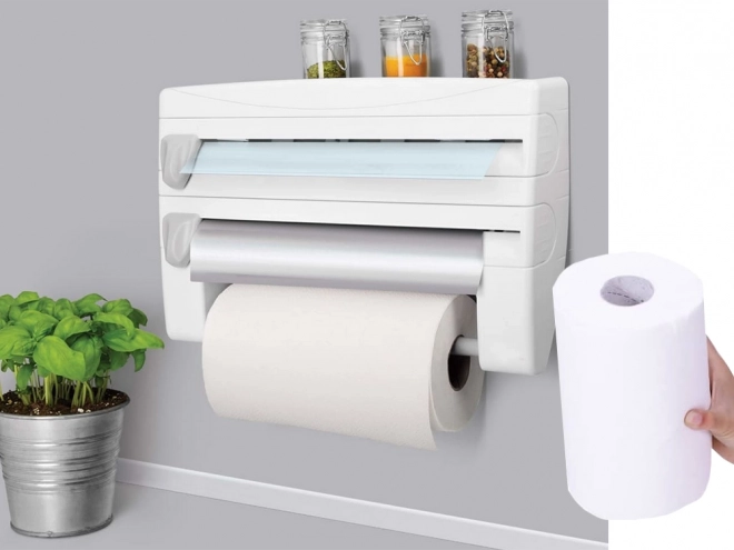 Distributeur pour film et serviettes en papier 4 en 1