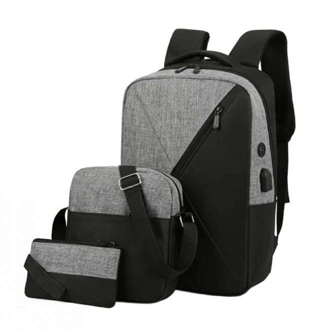 Ensemble 3 en 1 sac à dos gris, sac banane et pochette