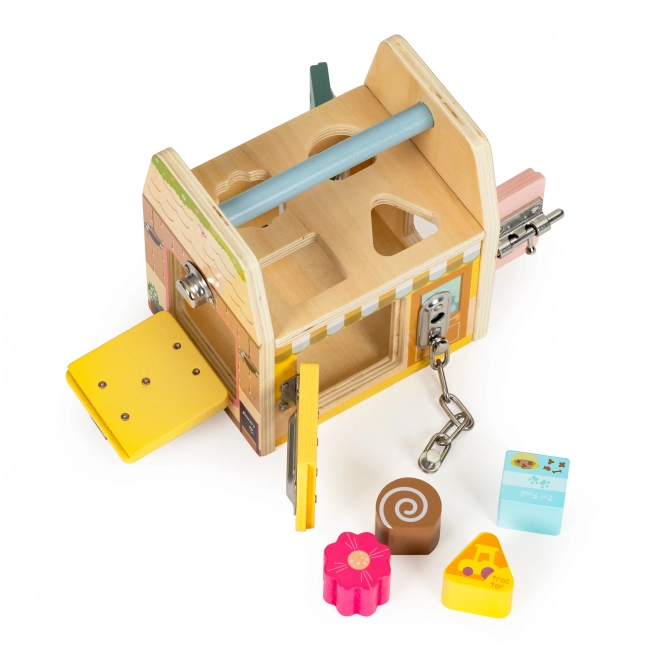 Cube en bois éducatif, trieur de cubes, quatre verrous, poignée