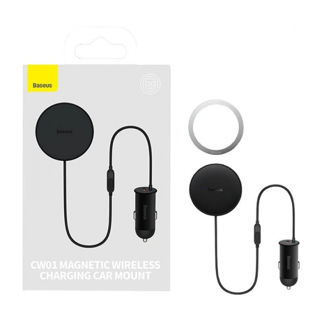 Support de téléphone magnétique pour voiture Baseus CW01 pour grille de ventilation avec chargeur de voiture USB-C, 15W + 25W (noir)