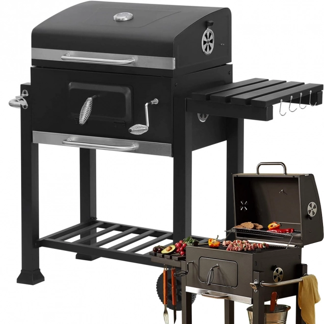 Barbecue de jardin au charbon de bois avec deux grilles et thermomètre