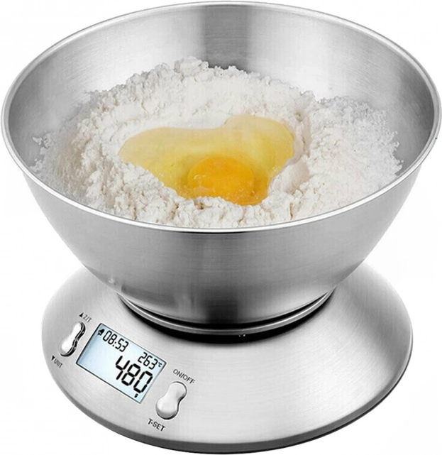 Balance de cuisine numérique avec bol en inox 5 kg, écran LCD