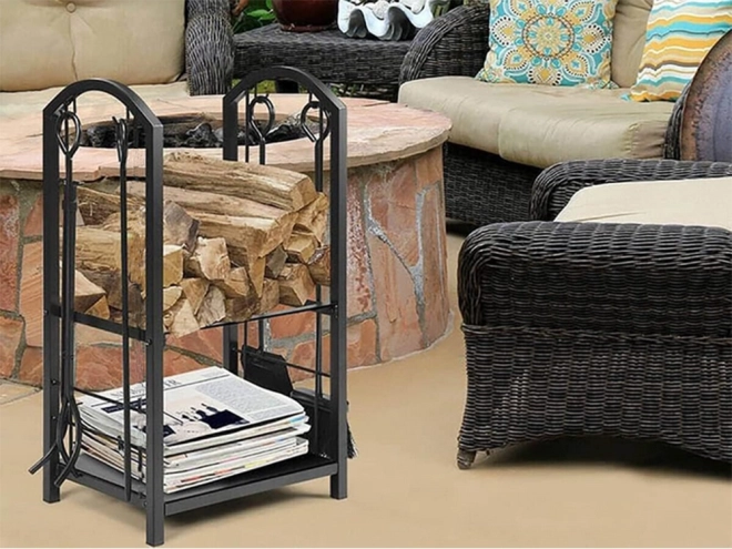 Support pour bois de chauffage avec accessoires
