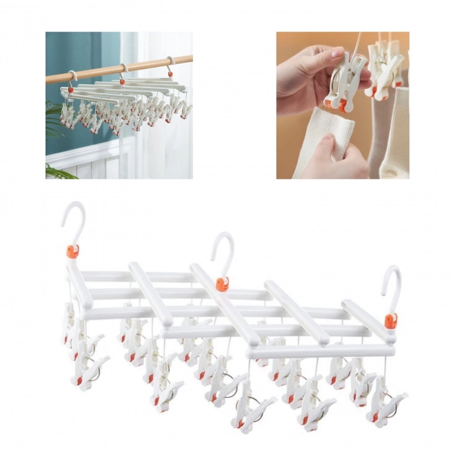 Cintre pliable en plastique pour vêtements avec pinces - 19 pinces - blanc