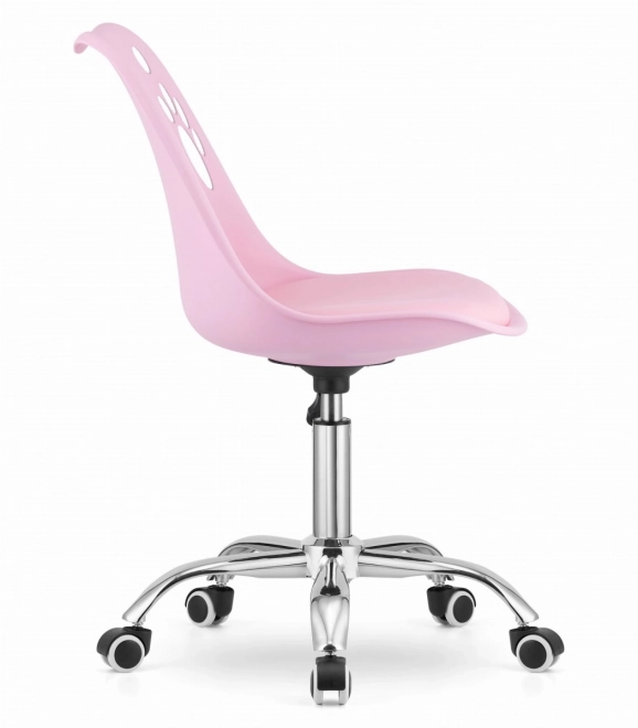 Chaise pivotante rose en cuir éco avec base chromée