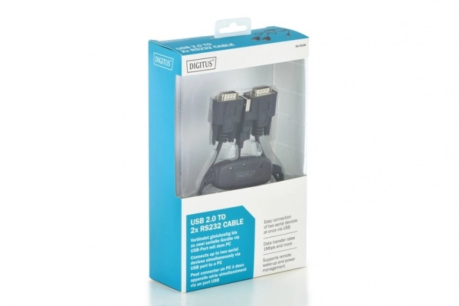 Adaptateur USB 2.0 vers 2x RS232 (DB9) avec câble USB A M/F longueur 1,5m