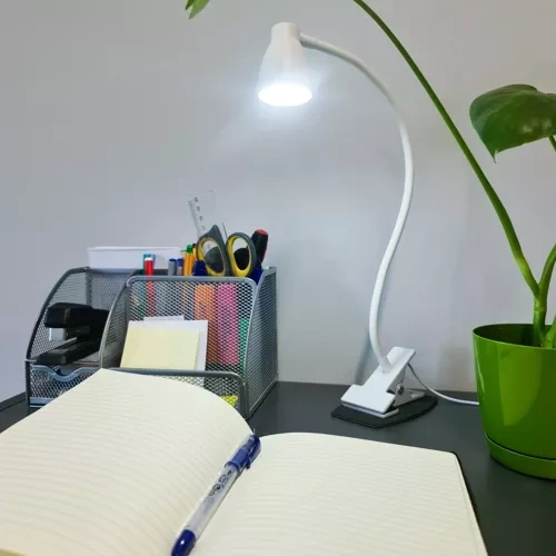 Lampe de table blanche avec pince Izoxis