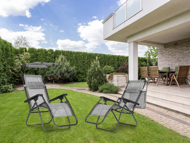 Chaise de jardin/plage pliable et réglable avec auvent gris