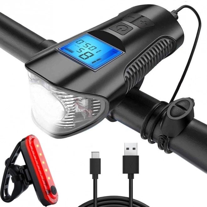 Lumière cycliste multifonction 3 en 1 avec LED, compteur de km et klaxon