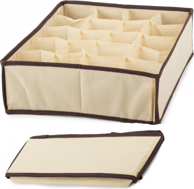 Organisateur pour sous-vêtements et chaussettes beige avec 20 compartiments