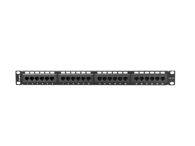 Panneau de brassage 24 ports 1U Cat 5e noir