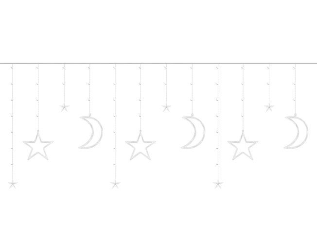 Rideau lumineux LED coloré avec étoiles et croissants de lune - 5 m, 138 LED