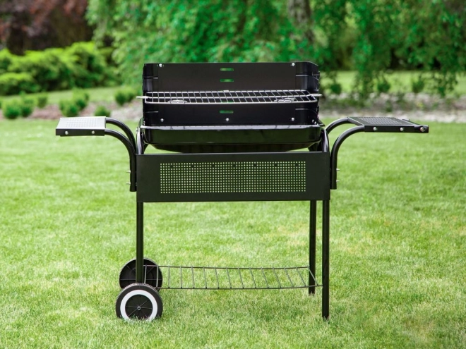 Gril de jardin, étagères métalliques, grille réglable, roulettes