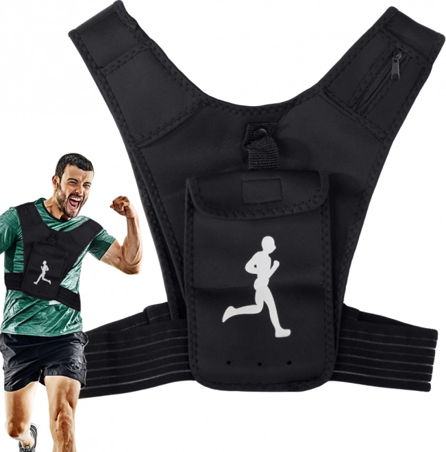 Veste de course sportive avec éléments réfléchissants et support pour téléphone