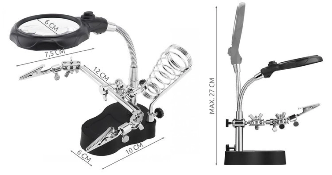 Troisième main avec loupe et éclairage LED