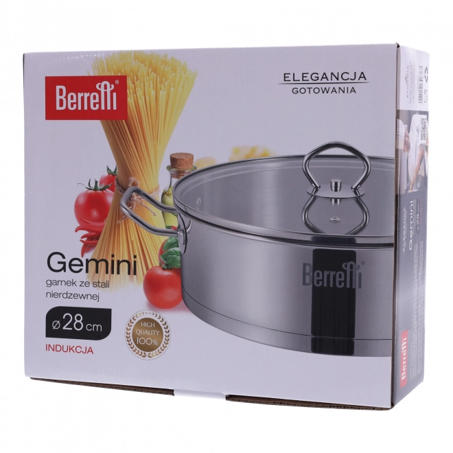 Casserole en acier inoxydable avec couvercle Gemini Berretti, 28 cm