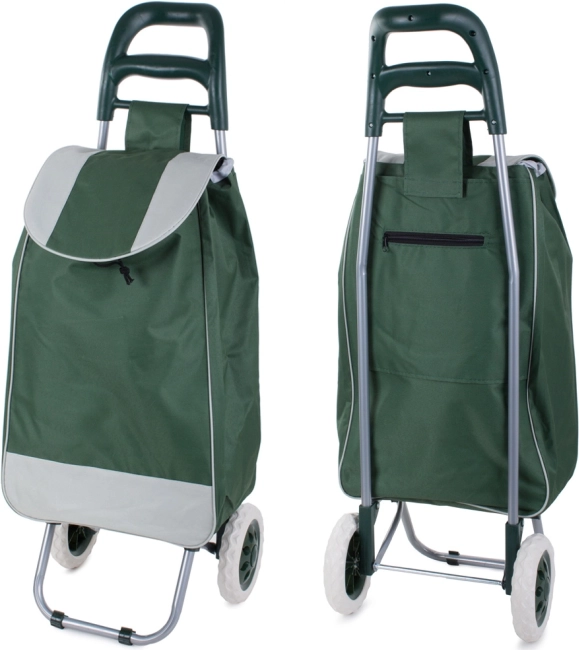 Sac de courses vert robuste à roulettes