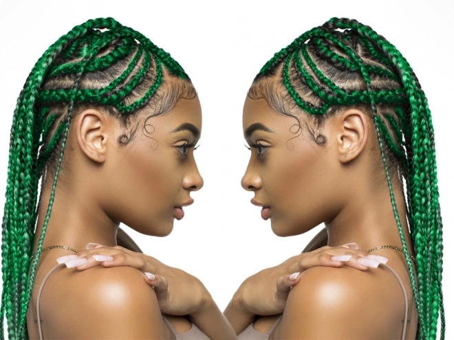 Cheveux tressés synthétiques en ombré vert
