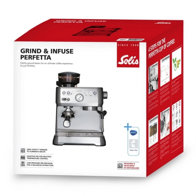 Cafetière Espresso Solis Grind & Infuse Perfetta argenté