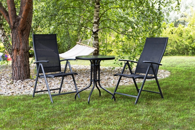 Table de jardin ronde 80 cm avec trou pour parasol