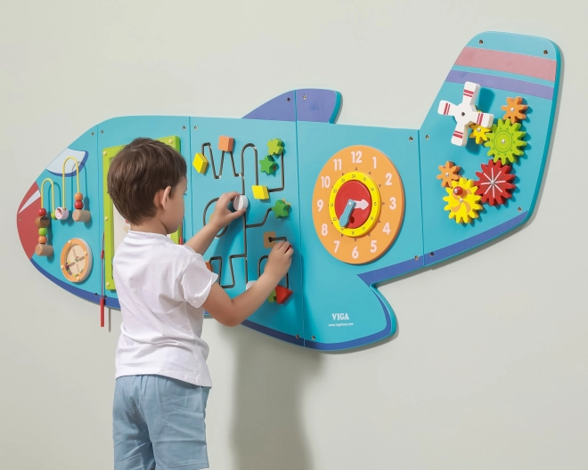 Tableau sensoriel mural en bois Avion VIGA Montessori