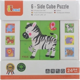 VIGA cubes en bois Zoo – 6 images, 4 pièces