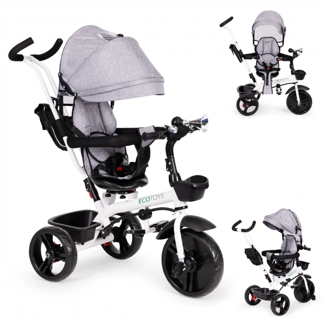 Tricyclette rotative à 360° Grise avec capuche