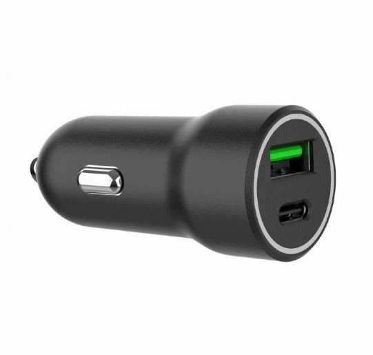 Chargeur de voiture noir USB-A/USB-C 20W PD