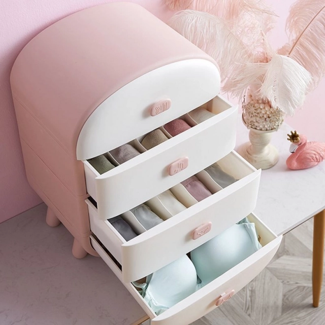 Armoire à linge avec tiroirs - rose, 4 tiroirs