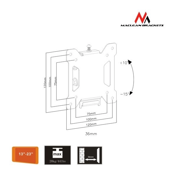 Support mural universel pour téléviseurs et moniteurs Maclean