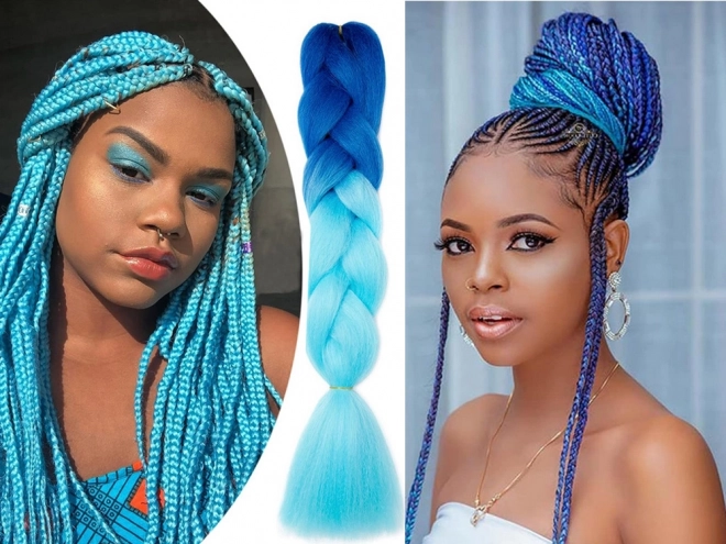 Cheveux synthétiques pour tresses ombrées bleues