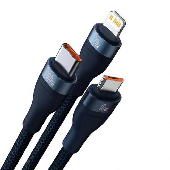 Câble Baseus pour charge rapide avec 3 connecteurs: USB-C, Lightning et Micro USB, 100W