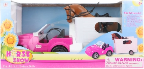 Voiture pour poupées avec remorque et cheval