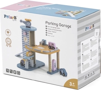 Garage en bois avec hélicoptère et petites voitures de Viga PolarB