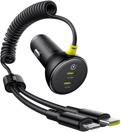 Câble spiralé Lightning intégré + USB‑C