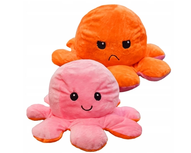 Poulpe réversible 40 cm - orange et rose