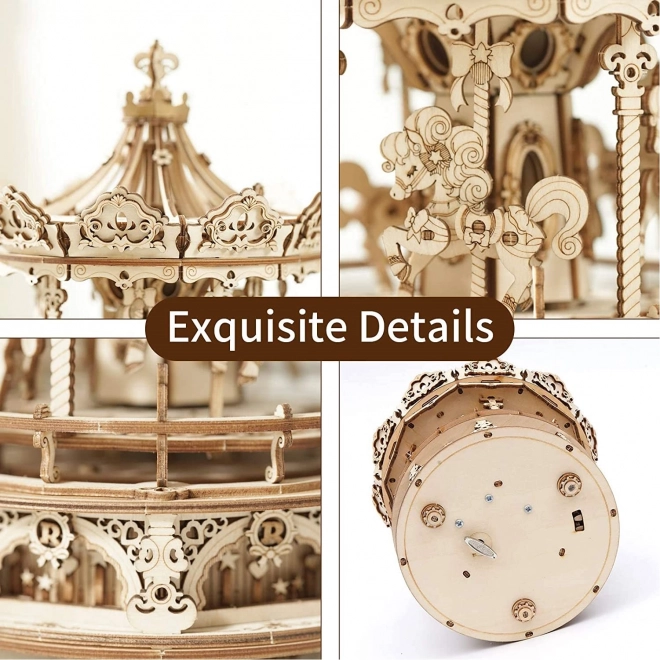 Carrousel avec chevaux - boîte à musique - maquette 3D en bois