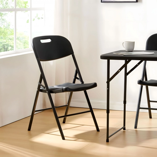 Ensemble de 2 chaises pliantes ModernHome, structure en métal, HDPE, noir