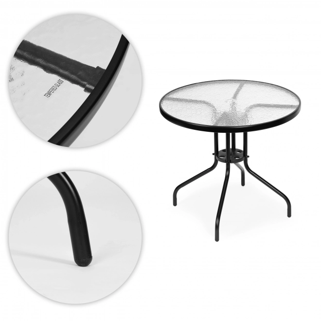 Table de jardin ronde 80 cm avec trou pour parasol