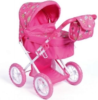 Poussette pour poupées avec espace de rangement et sac