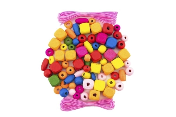 Perles en bois colorées avec élastiques