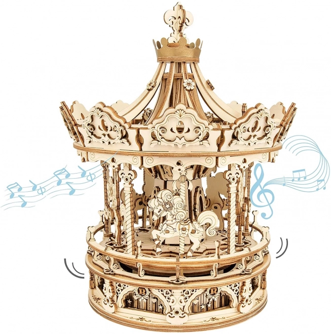 Carrousel avec chevaux - boîte à musique - maquette 3D en bois