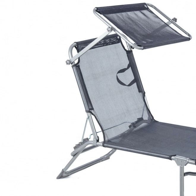 Transat, transat, chaise de jardin réglable avec auvent, gris