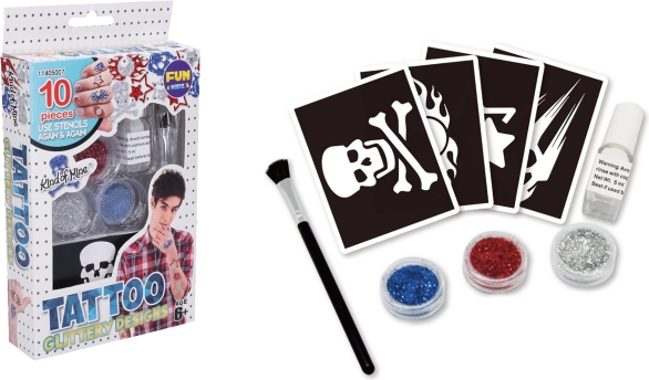 Kit de tatouages temporaires pailletés pour garçons